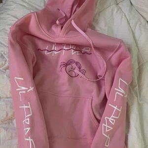 This is a junior large. Light pink “lil peep” hoodie. Nice and warm/soft